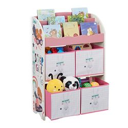 Relaxdays Estantería Infantil con Cajas, Estampados Superheorína, Armario Organizador Juguetes, 93x63x28 cm, Multicolor, Madera de ingeniería