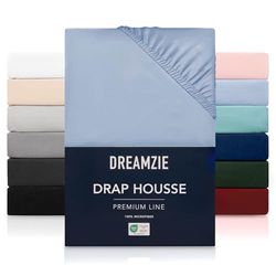 Dreamzie Drap Housse 90x190 cmpour Matelas Épais jusqu'à 33 cm - 100% Polyester Microfibre - Bleu Certifié sans Produits Chimiques (Oeko TEX), Drap Housse avec Élastique Complet