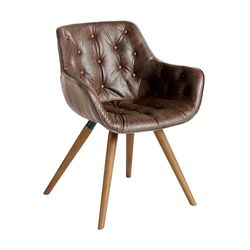 Silla comedor tapizada en polipiel y estructura de patas en madera de fresno macizo en color nogal.