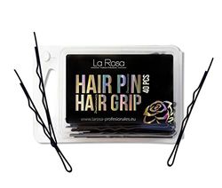LaRosa Wavy Hair Clips 6 cm - U-shaped Solid Metal Hair Pins for Securing and Fixing Styling Suitable for Hairdressing Salons - 1 Pack x 40 Pieces - Black