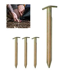 Relaxdays tentharingen set, 4 stuks, t-vormig, verzinkt staal, 30 cm, lange haringen voor voortent, partytent, goud