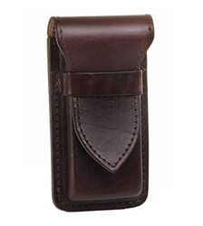 MIKA 28063302 - Pennenetui van echt zadelleer, pennenetui voor 4 pennen en schrijfgerei van alle soorten, voor balpen en vullers, etui voor schrijfgerei bruin, leren etui ca. 16 x 2 x 7 cm, bruin, ca.