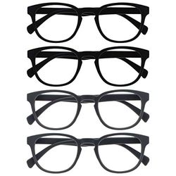 Opulize Pop Reading Glasses 4 Pack Fun Round Matt Frame Black Grey Spring Hinges Scratch Resistant Mens Womens RRRR2-1177 +1.00