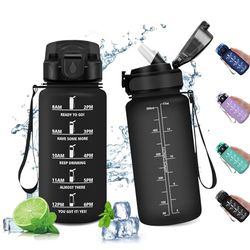 500 ml sportflaska, gymflaska med sugrör, vattenflaska med motiverande tidsmarkör, återanvändbar flaska, läckagesäker, vattenflaska för barn, sport, skola, gym