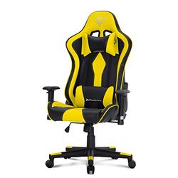 Phoenix Technologies Gamingstoel voor kantoor, computer, ergonomisch, draaibaar, PU, met lendenkussen, 2D-armleuningen, klasse 4-zuiger tot 150 kg (geel)