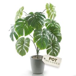 Planta artificial Monstera con maceta, plantas artificiales para decoración del hogar interior, plantas sintéticas, decoración de plantas falsas, planta falsa grande, plantas artificiales para