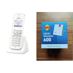 AVM Fritz!Fon M2 DECT-Telefoon, Wit & AVM FRITZ!WLAN Mesh Repeater 600 (WLAN N tot 600 Mbit/s (2,4 GHz), WPS, compacte constructie, Duitstalige versie)