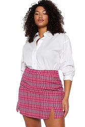 Trendyol FeMan Plus Size Mini Kokerrok Geplooide Rok Geweven Plus Size Rok, Fuchsia, 42, Fuchsia, 40