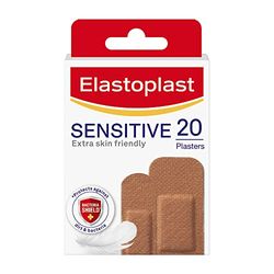 Elastoplast Sensitive Hypoallergenic Plasters Medium (20 Pieces), Everyday Wound Care for Painless Removal, Soft and Breathable Fabric, Strong Adhesive, Medium Skin Tone, for Sensitive Skin
