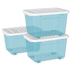 Cetomo 35L* 3 Plastic Opbergdoos, Helder Blauw, Draagtas, Organiserende Container met Duurzaam Deksel en Veilige Klink Gespen, Stapelbaar en Nestable, 3Pack, met Gesp