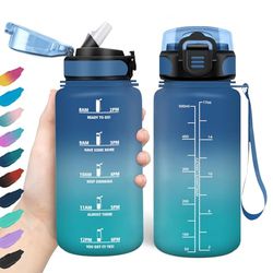 HoneyHolly Vattenflaska 500 ml, läckagesäker, vattenflaska BPA-fri, motiverande med tidsmarkering, drickflaska med sugrör, drickflaska sport för barn, cykel, fitness, skola, kontor