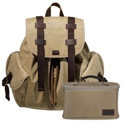 TARION Canvas Everyday Camera Backpack: Dual-Purpose Canvas Camera Bag Daypack with Removable Camera Cube Case Small Camera Bag for Hiking Travel Lightweight Multi-functional Vintage Khaki Michael