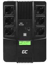 Green Cell® UPS USV oavbruten strömförsörjning 600 VA (360 W) med överspänningsskydd 230 V linjeinteraktiv spänningsreglering AVR USV-system USB/RJ45 6X Schuko-utgångar LCD-skärm