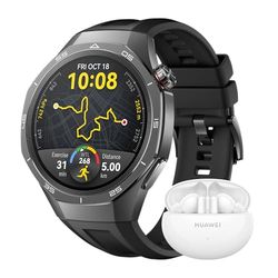HUAWEI WATCH GT 5 Pro 46mm Smartwatch, elegante, Sport di alto livello, Monitoraggio della salute, Monitoreo ECG, 14 giorni di durata, GPS, chiamata Bluetooth, iOS e Android, Nero + FreeBuds 5i Bianca