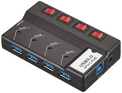 PremiumCord Hub USB 3.0 Superspeed 4 Ports avec Alimentation et commutateur de Port