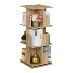 Relaxdays draaibare boekenkast, houtlook, 3 etages, HBD: 95 x 39 x 39 cm, smalle vakkenkast voor boeken, cd's, natuur