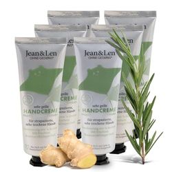 Jean & Len Sehr geile crema mani Rosmarino & Zenzero, con urea, trattamento per mani secche e screpolate, idrata e nutre intensamente, senza parabeni e siliconi, set di creme mani, 6 x 75 ml