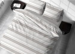 VIT WEB Påslakan 100% Bomull, Randig mönstrad dunjacka, Beige, Påslakan 200 x 200 cm Och 1 örngott med sidoknappar 50 x 80 cm