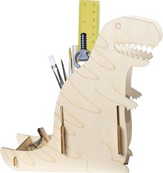 Pebaro 477/3 - Juego de construcción de madera con diseño de dinosaurio, rompecabezas 3D, para manualidades con madera, rompecabezas de madera, placa de madera precortada, incluye papel de lija,
