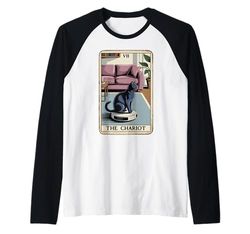 Tarot Card The Chariot Cat Robot Aspirador Divertido Gato Camiseta Manga Raglan