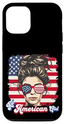 iPhone 14 All American Girl 4th Of July Messy Bun USA Flag Sunglasses Case