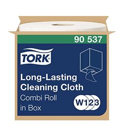 Tork Chiffon de Nettoyage Longue Durée blanc W1/2/3, bobine combi en boîte, 1 x 300 chiffons, 90537