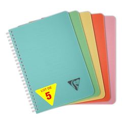 Clairefontaine 327546Cpack Collection Linicolor ESSENCE - Set di 5 quaderni a spirale, formato A5, 14,8 x 21 cm, 180 pagine a righe, carta bianca 90 g, copertina in polipro trasparente, colori casuali