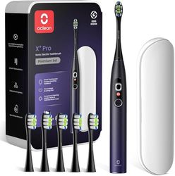 Oclean Spazzolino elettrico sonico X Series Pro Gift Set, Schermo di touctile intelligente, 32 Livelli di intensità, 3 Modalità, 30 Giorni, 6 Teste di pennelli, Custodia di viaggio, Viola
