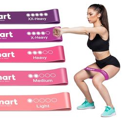 K-MART 5-delige set weerstandsbanden, trainingsbanden met 5 verschillende weerstandsniveaus, ideale weerstandsband voor thuis, sportschool, yoga, pilates, inclusief opbergtas (roze en paars duo)