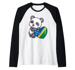 Isole Salomone Cuore con Panda Pride Bandiera delle Isole Salomone Maglia con Maniche Raglan