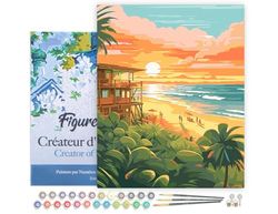 Figured'Art Peinture par Numéro Adulte avec Cadre Club de plage au coucher du soleil - Activité Manuelle Kit de Loisir Créatif DIY Numéro d'Art Complet - 40x50cm toile tendue sur châssis