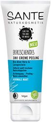 SANTE Naturkosmetik ansiktsskrubb för normal hud, 3-i-1 peeling, mask, rengöring, vegansk formel med ekologisk aloe vera och lavasten, uppfriskande 3-i-1 grädde peeling, 1 x 100 ml