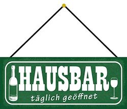 Schatzmix Blechschild Alkohol Hausbar täglich geöffnet Metallschild 27x10cm Deko m. Kordel Señal metálica, hojalata, Multicolor, 27x10 cm