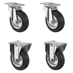 CASCOO SETSPFP160SWS4R0N rullsats 2 rullar, 2 rullar rullar, stålfälg, helt gummi, diameter 160 mm, transportrullar, rulllager, lastbelastning 405 kg (4-pack)