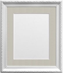FRAMES BY POST Shabby Chic Picture Photo Frame, Plastic, White with Light Grey Mount, 14 x 11 Image Size 12 x 8 Inches