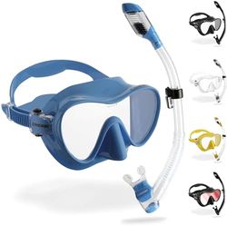Cressi F1 Combo Blue Metal - Máscara Monocristal Tecnologia Frameless + Tubo respirador Dry para Buceo y Snorkel, Azul Metalizado, Talla Única, Unisex
