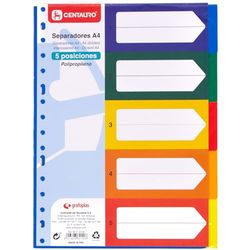 Centauro - Separatori raccoglitore 4 anelli a4 Polipropilene, 5 posizioni, 5 colori vivaci, alta resistenza, impermeabilità e durata, perfetto per studenti e avversari