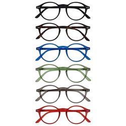 OPULIZE REY Occhiali da Lettura - Pacco da 6 - Montatura Rotonda Retro - Nero Opaco, Marrone, Blu, Verde, Grigio, Rosso - Uomo Donna - RRRRRR56-12367Z - +2.50