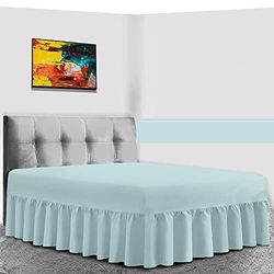 GC GAVENO CAVAILIA Luxurious Frilled Valance Sheet, Plain Dyed Non Iron Polycotton Bed Skirt Bedding, Single, Sorbet Blue