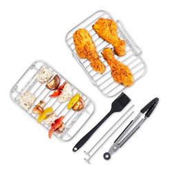 Tower T843096 8pc Silicone Air Fryer Accessory Set with Tongs, 4X Skewers, Basting Brush, 2X Roasting Racks, Stainless Steel, Black