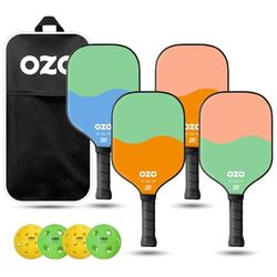 OZO Pickleball - Set de 4 Raquettes + 4 Balles + Sac - Spark Inceptra Gelato (Raquettes de Contrôle pour Débutants) + 4 Balles (2X Intérieur+2X Extérieur) Approuvées par l'USAPA