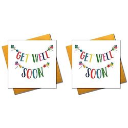 Pom PomGet Well Soon" Greeting Card" POM065,green|oak (Pack of 2)