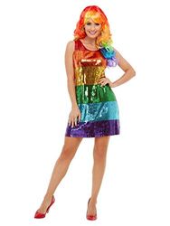 All That Glitters Rainbow Costume, Multi-Coloured, with Sequin Dress (S)