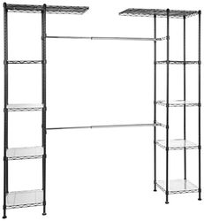 Amazon Basics Sistema organizador de armário extensível, preto 144,8 - 203,2 x 35,6 x 182,9 cm