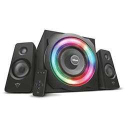 Trust Gaming GXT 629 Tytan RGB 2.1 PC Gaming Speaker System, Sound System with with Subwoofer, UK Plug, LED Illuminated RGB, 120 W Peak Power, Stereo Sound System - Black