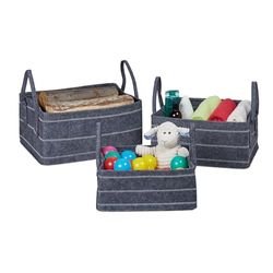 Relaxdays opbergmand, 3-delige set, diverse groottes, 10, 17 en 25 l, vilten mand met handgrepen, donkergrijs/wit