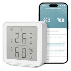 GlasFlength Termometro Igrometro Collegato WiFi, Piccolo LCD Sensore Umidità Temperatura Bluetooth Archiviazione Dati Controllo APP Lettura Remota Termo-igrometro per Casa Camera Camera