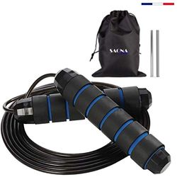 Springtouw voor sport, crossfit, boksen en fitness – verstelbaar, gewicht gratis), kogellagers (snelheid) – voor volwassenen en kinderen – tas + e-book (blauw)