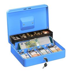 Relaxdays Caisse à Monnaie, verrouillable, Compartiments pour pièces et Billets, Fer, HLP 8,5 x 30,5 x 24,5 cm, Bleu