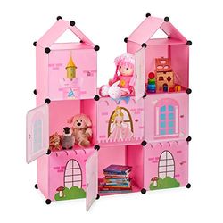 Relaxdays Étagère en plastique pour chambre d'enfant avec portes Rose 128 x 110 x 37 cm